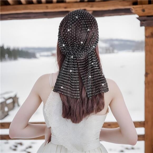 Rhinestone Mesh Headband Head Wrap Head Scarf Hair Scarf Turban Festivals Raves - Picture 3 of 7
